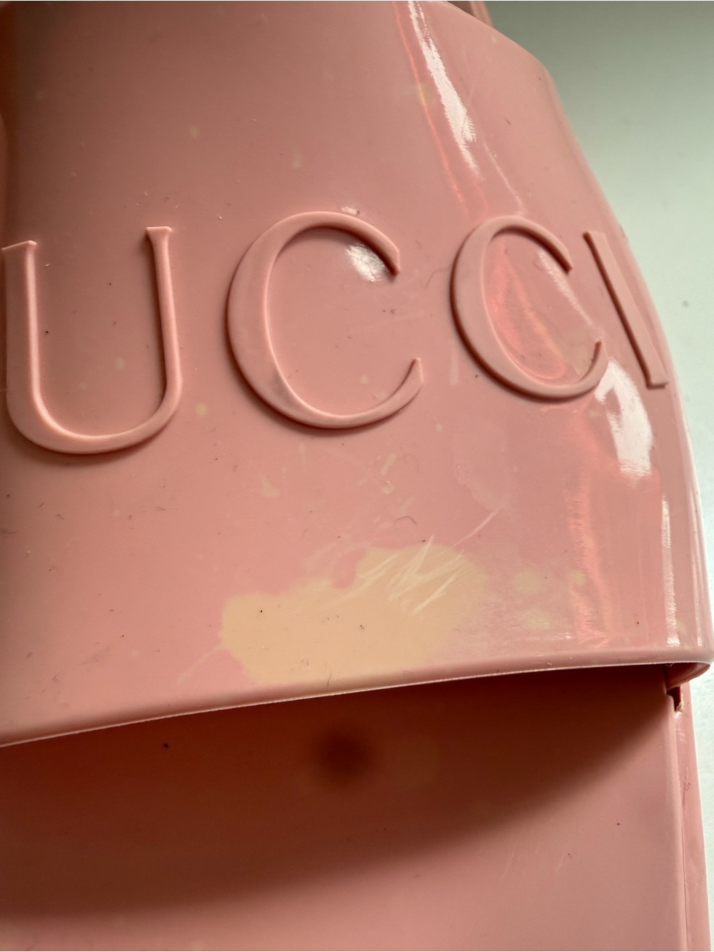 Gucci Rubber size 7 Pink Platform Slide Sandals with Embossed Logo Strap - Picture 3 of 15